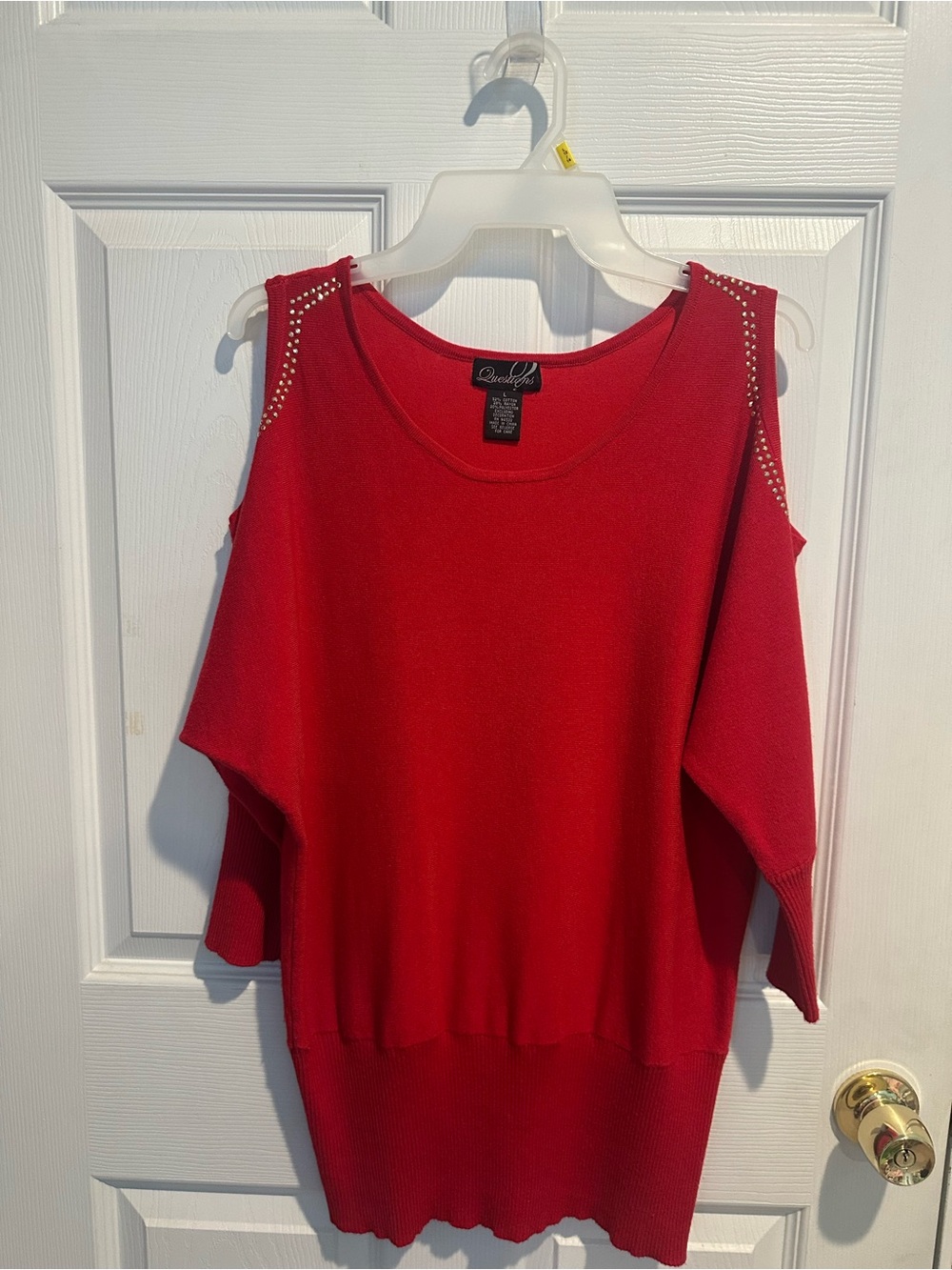 Red Off-the-Shoulder Studded Sweater